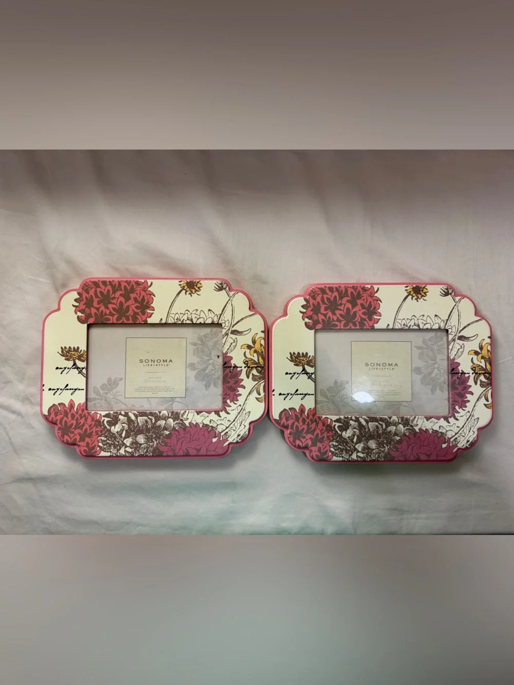 Sonoma Pink and Cream Floral Double Frame Pair